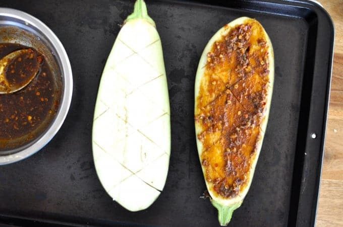 Middle Eastern Roasted Eggplant with Couscous - 15 min prep for this fragrant, melt-in-your-mouth eggplant with fresh couscous.