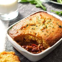 Chili Con Carne Corn Bread Pie - the cornbread batter takes just minutes to make!