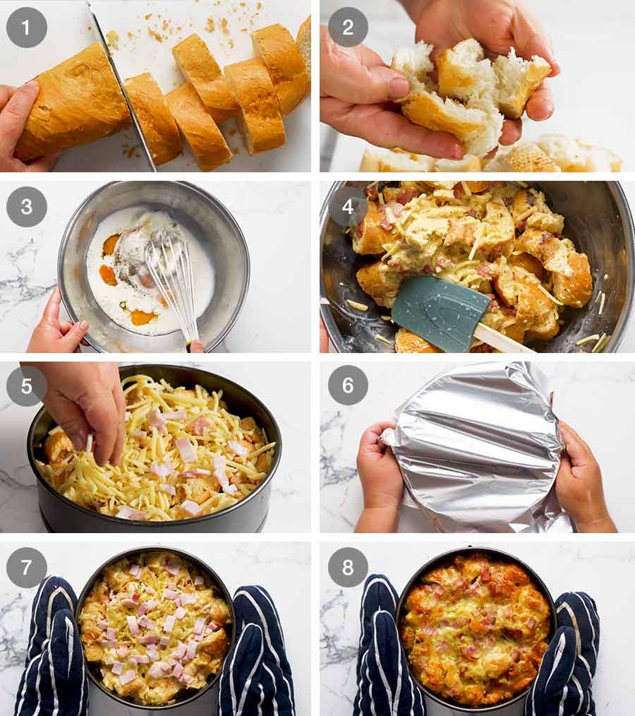 How to make Cheese and Bacon Strata Cake - Breakfast Casserole
