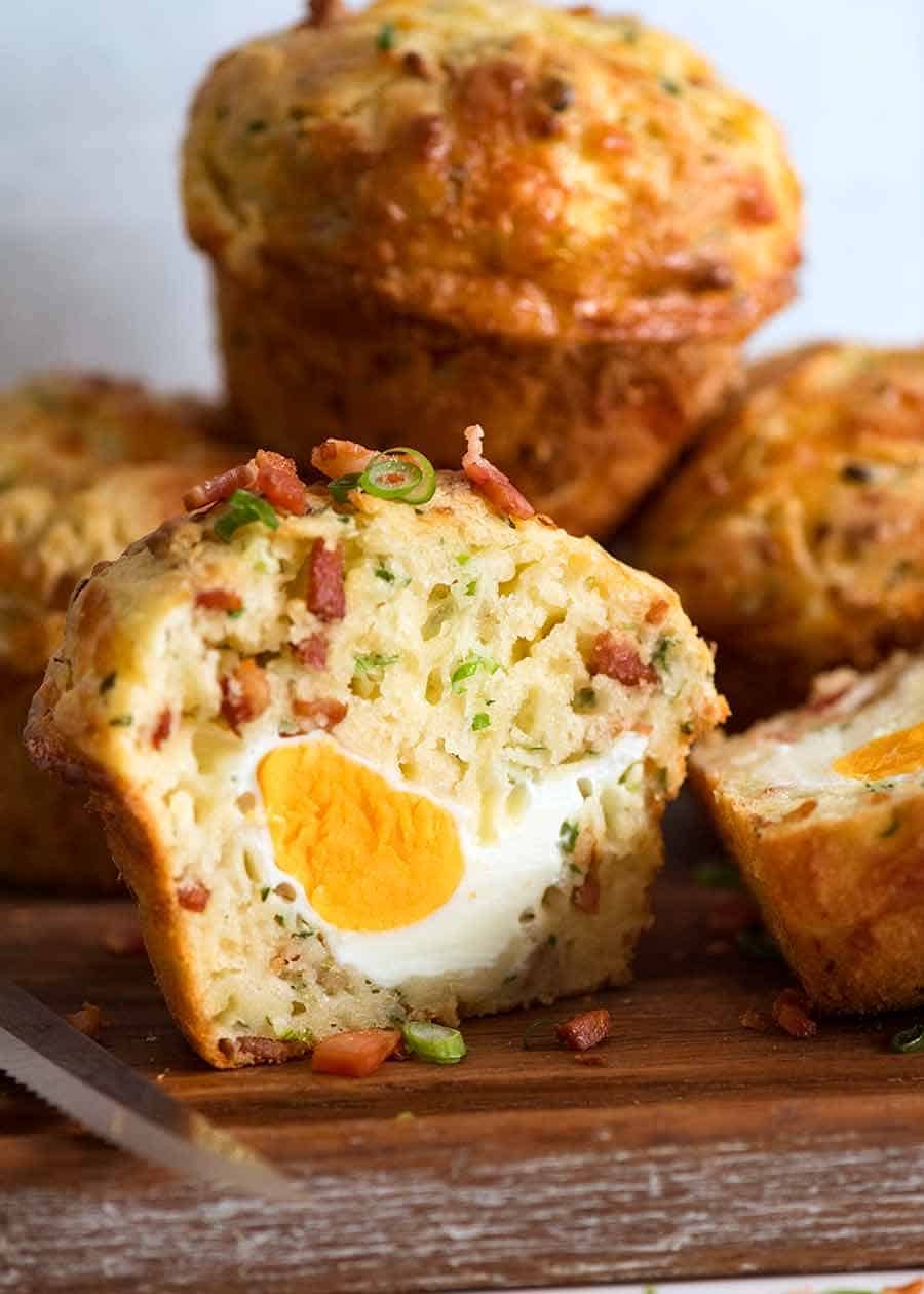 Cut open Breakfast Muffin showing whole egg inside
