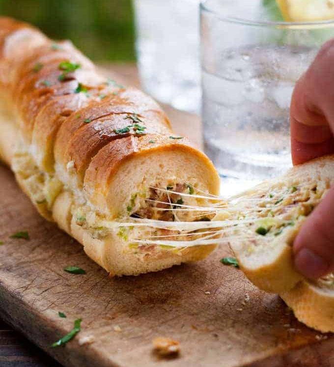 Cheesy Jalapeno Bacon Stuffed Baguette with Garlic Butter - like your favourite dip and cheesy garlic bread had a baby!