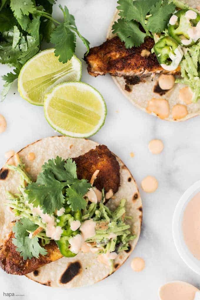 Blackened Fish Tacos - a handful of pantry spices makes a rub packed full of flavour for these fish tacos!