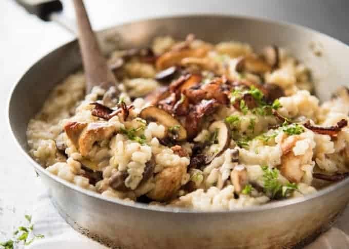 Chicken and Mushroom Risotto - Creamy risotto with golden brown sautéed mushrooms and chicken. Easy, perfectly seasoned and beautifully creamy! recipetineats.com