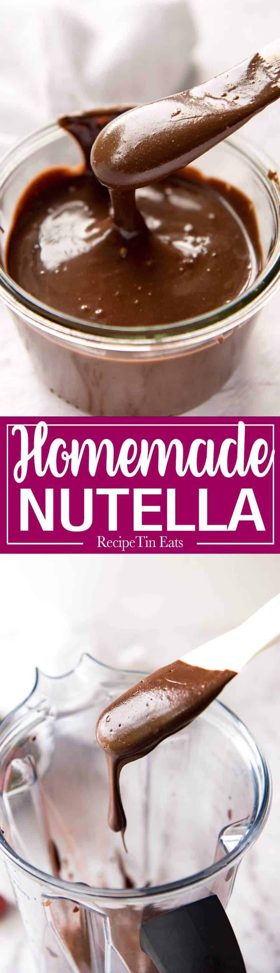 Homemade Nutella - Just hazelnuts, cocoa powder, confectionary / icing sugar, oil, vanilla and your blender is all you need to make an incredible blender at home! recipetineats.com