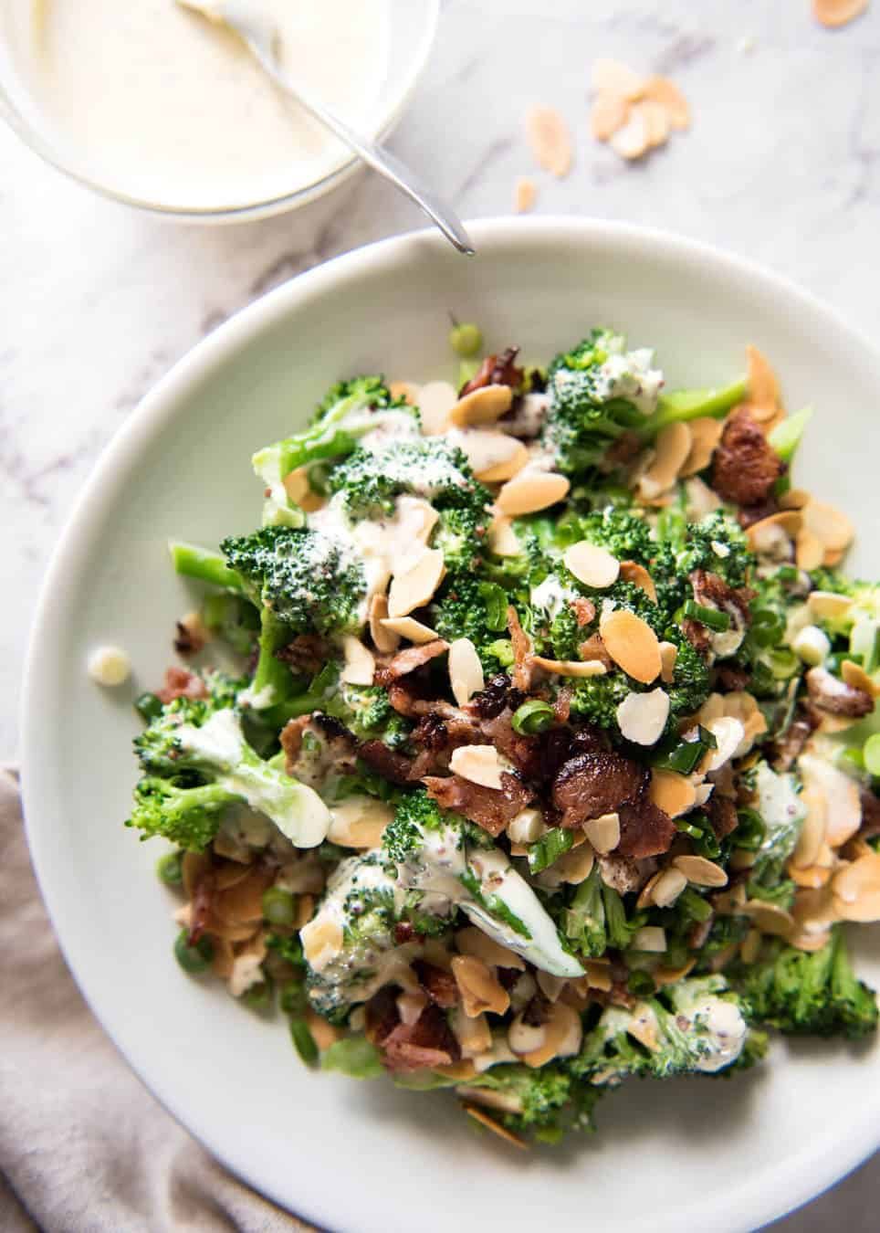 Broccoli Salad with Sour Cream Dressing - No more boring broccoli! Tossed with a gorgeous mayo-free creamy dressing. recipetineats.com