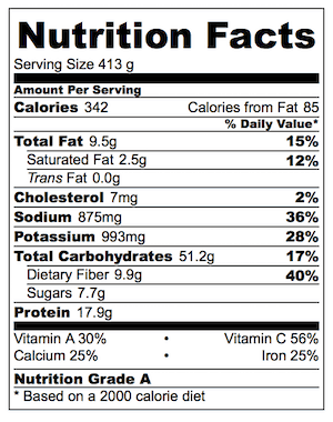 Vegetarian Mexican Lasagna Nutrition