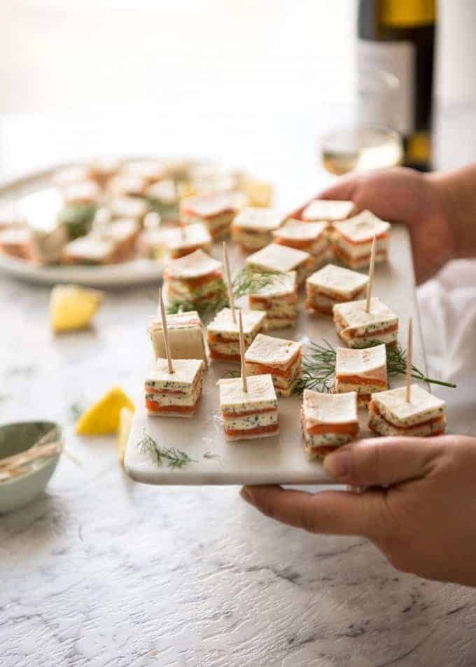 Smoked Salmon Appetizer fantastic for gatherings - no fiddly assembly, served at room temperature, looks elegant and tastes SO GOOD! www.recipetineats.com