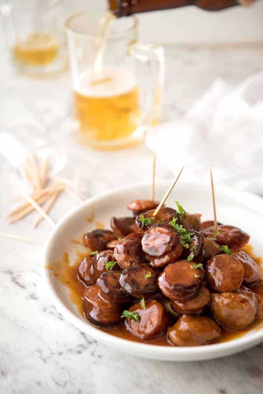 Chorizo Bites in Sweet & Spicy Sauce - these make fantastic finger food for parties and are great for making ahead! recipetineats.com