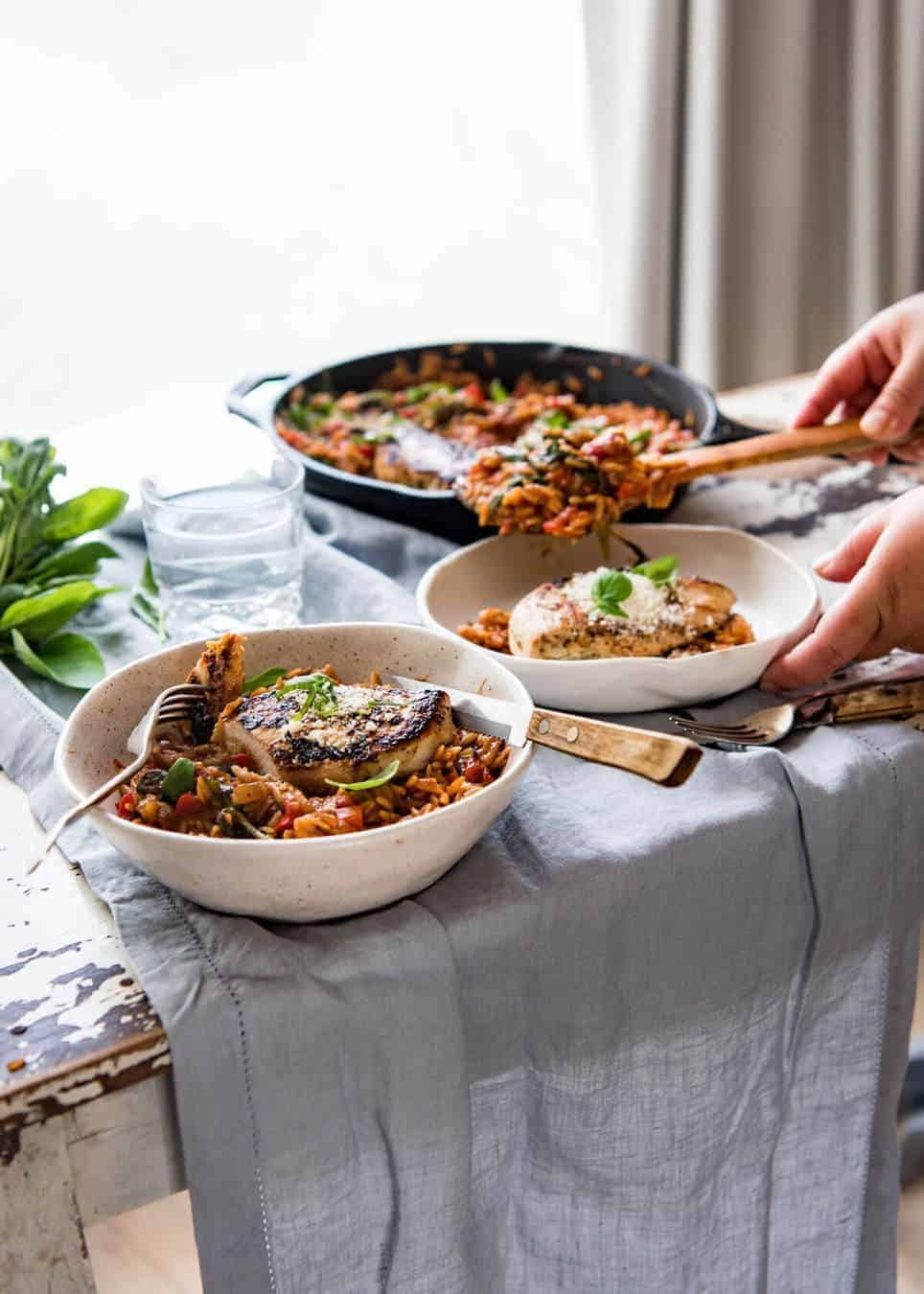 Risoni Pasta Recipe with Chicken - Italian Chicken with a tomato basil risoni pasta recipe, all made in one pot! Quick, super tasty 30 minute meal. www.recipetineats.com