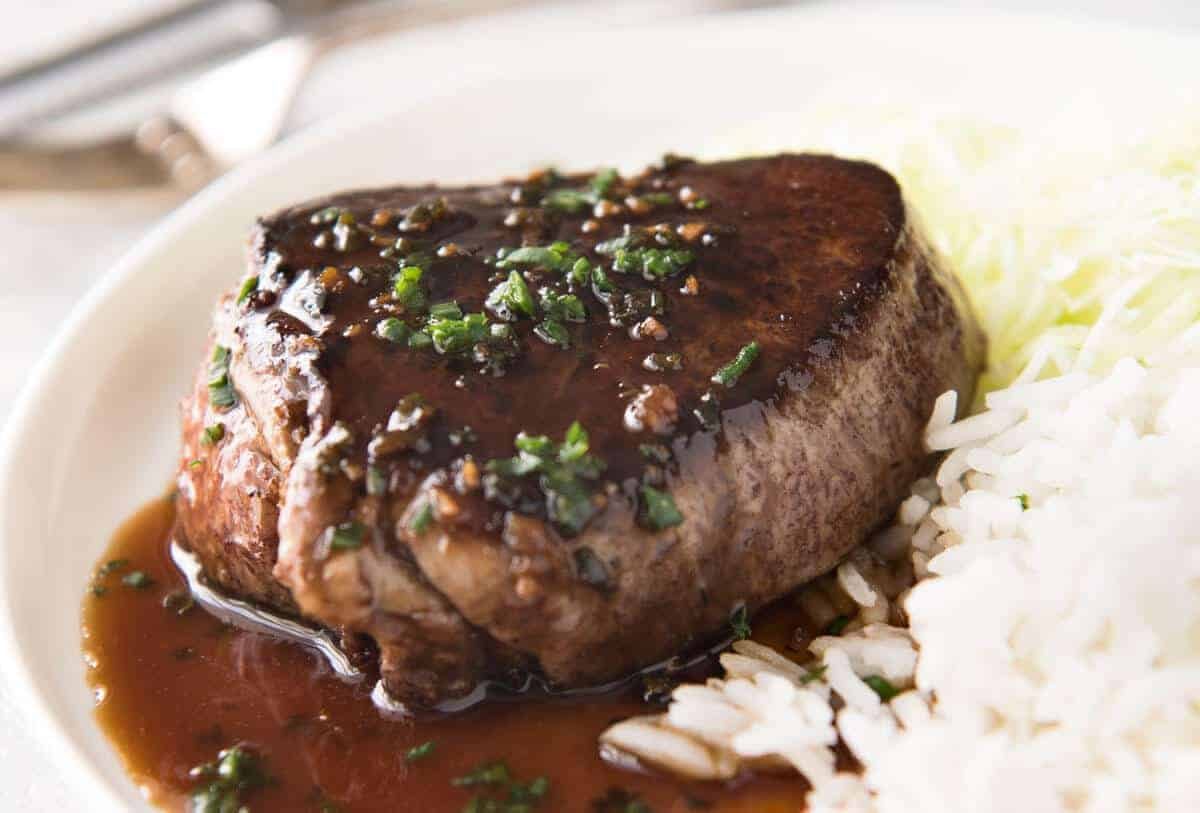 Simple yet stunning Asian Steak with a sauce inspired by the great Tetsuya! All you need is 15 minutes, soy sauce, mirin, sake or sherry, butter, garlic and ginger. Amazing! www.recipetineats.com