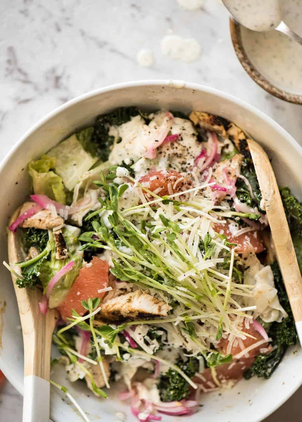 Souvla San Francisco restaurant chicken salad copycat - this San Fran Chicken Salad with Yoghurt Ranch Dressing is sensational - satisfying, filling, and loaded with incredible flavours and textures. recipetineats.com