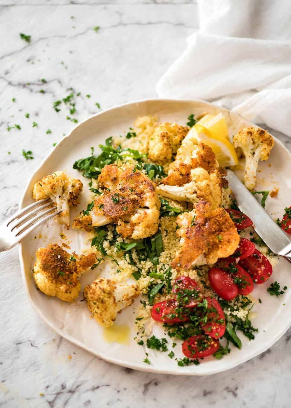 Try this Roasted Parmesan Crusted Cauliflower for dinner tonight! Serve it as a side or as a main meal, or how about as a healthy, low carb snack at a gathering? It's quick, easy and off-the-charts delicious! recipetineats.com