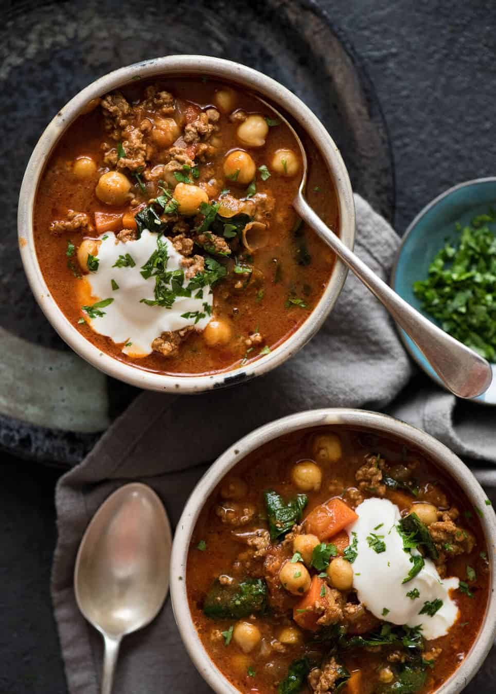 A chickpea soup exploding with flavour! Tastes like Chicken Shawarma in soup form with lamb, quick to make, nutritious and filling. recipetineats.com