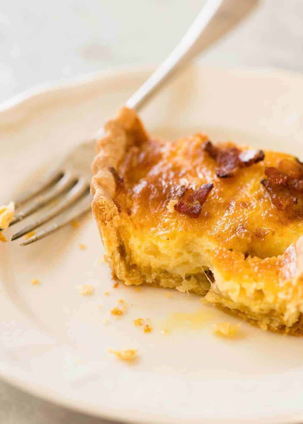 Close up of flaky homemade Quiche Lorraine crust