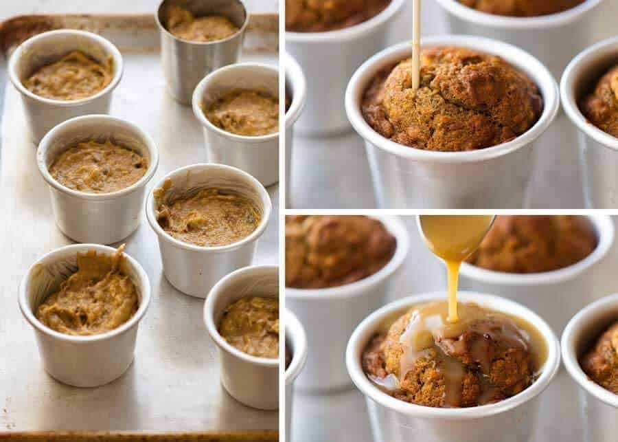 Preparation of individual Sticky Toffee Puddings