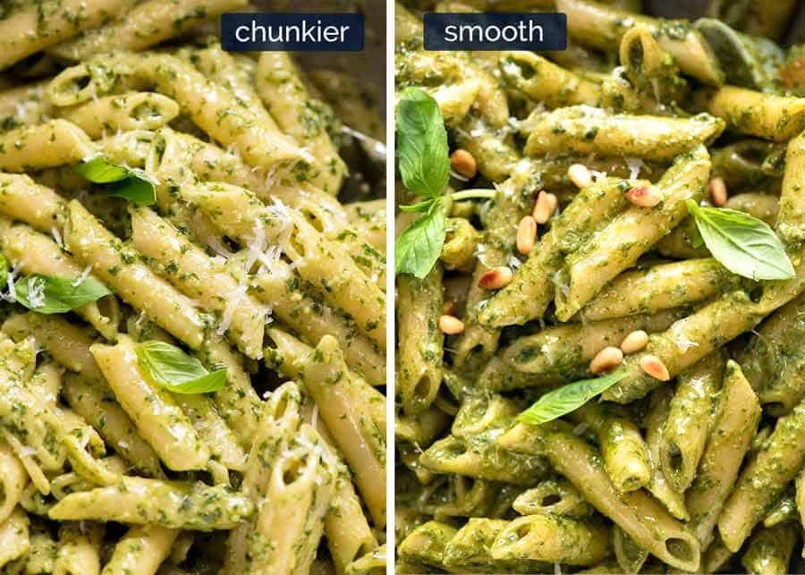 Comparison and chunkier vs smooth pesto pasta