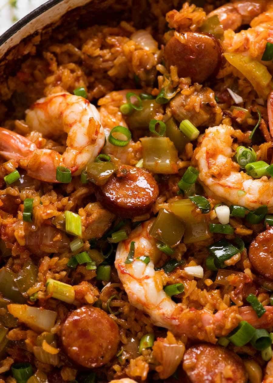 Close up of Jambalaya in a pot, ready to be served