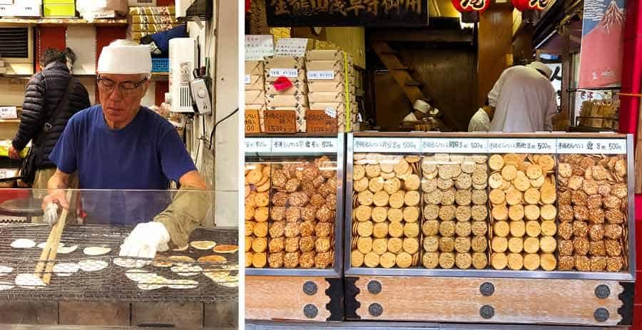 Asakusa making Japanese rice crackers Osembe