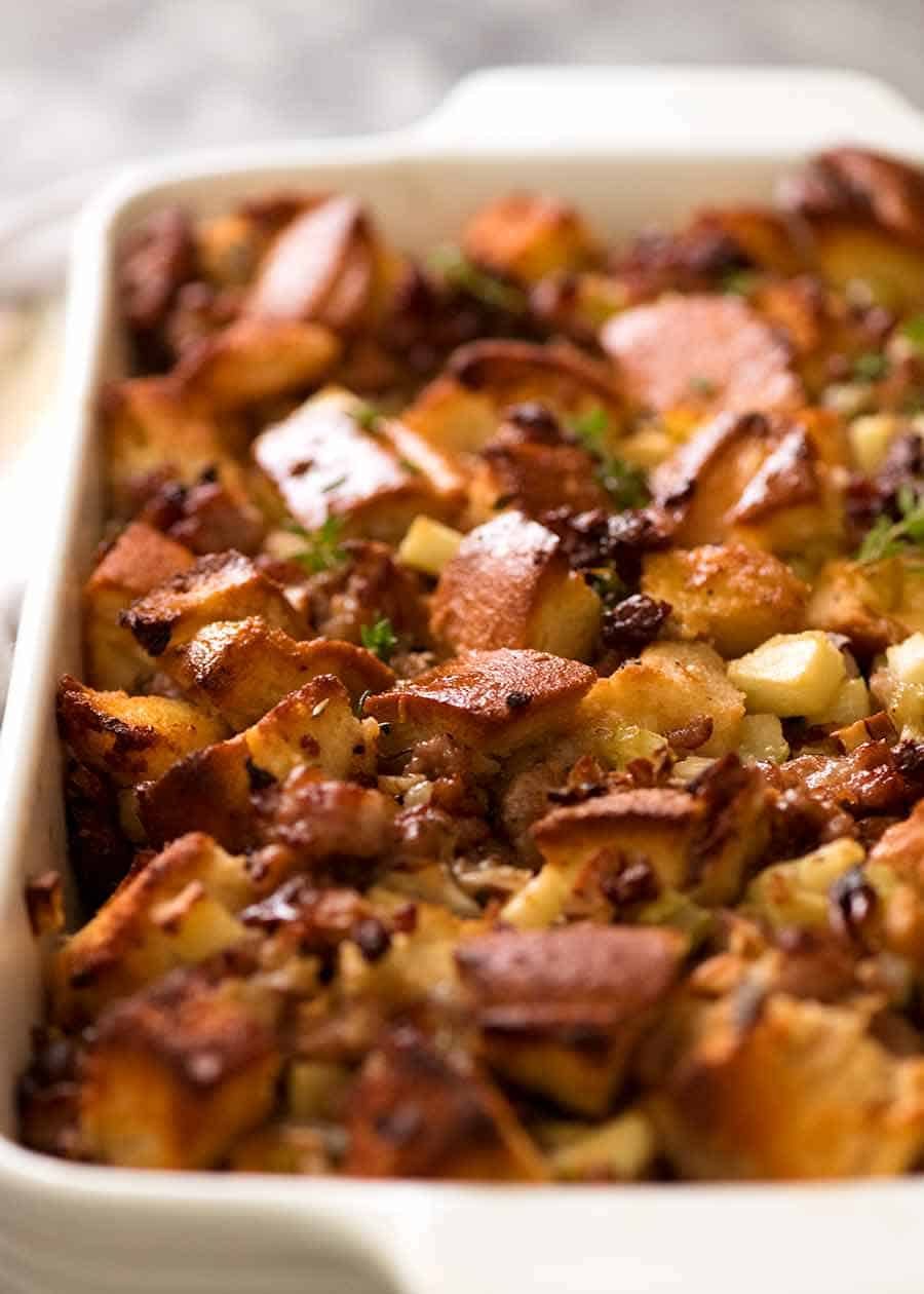 Sausage Stuffing fresh out of the oven, ready to be served