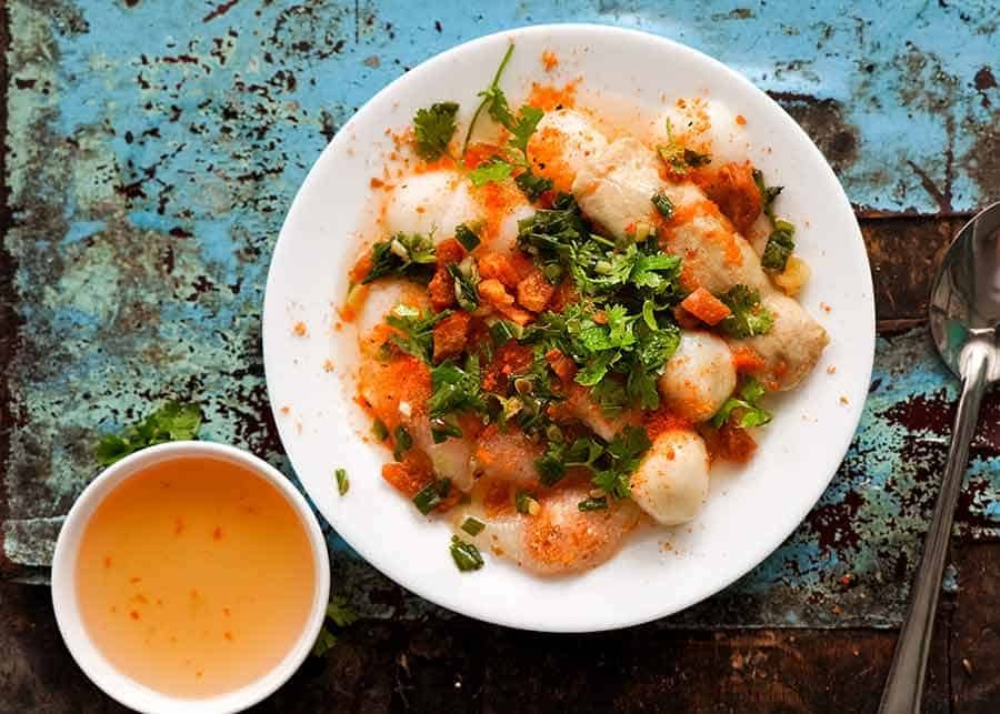 Banh Beo - Steamed rice cakes ("UFO's") in Ben Thanh Markets in Ho Chi Minh City, Vietnam