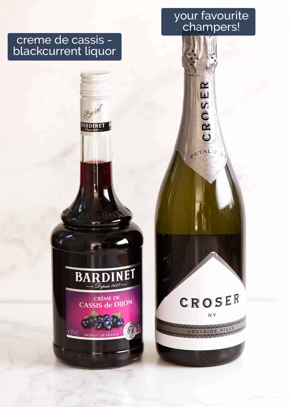 What goes in Kir Royales - champagne and creme de cassis (blackcurrant liquor)