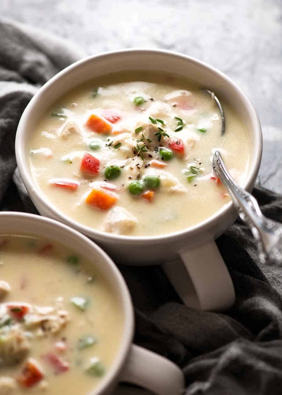 Two bowls of Healthy Cream of Chicken Soup