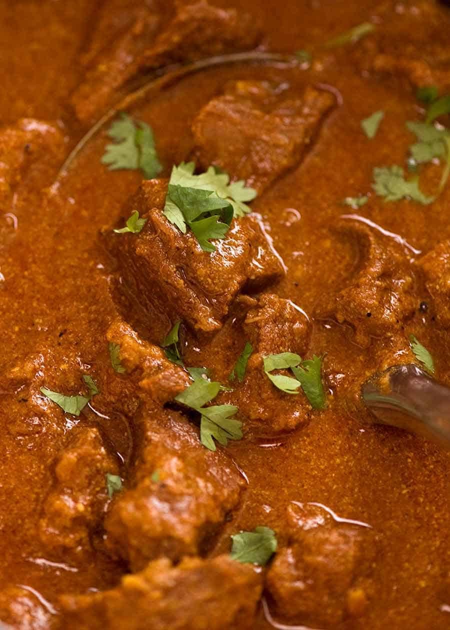 Close up of fall apart tender lamb Rogan Josh