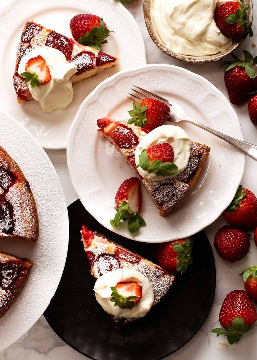 Overhead photo of Strawberry Cake being served