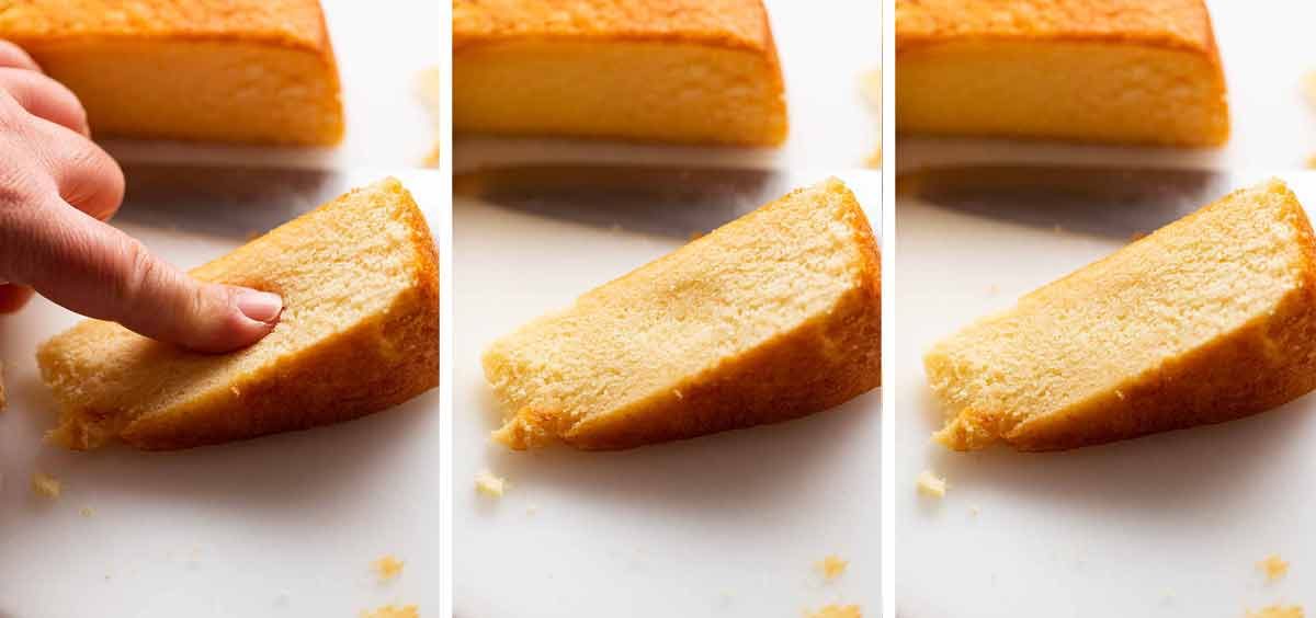 Showing how the vanilla cake is still soft and moist on Day 4