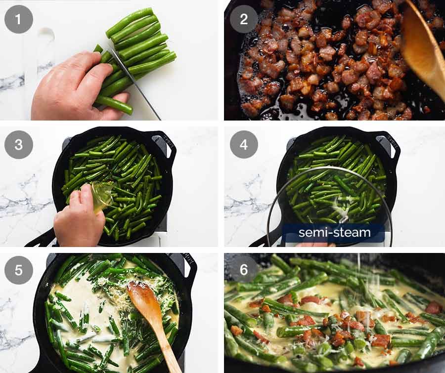 How to make Green beans in creamy parmesan sauce with bacon