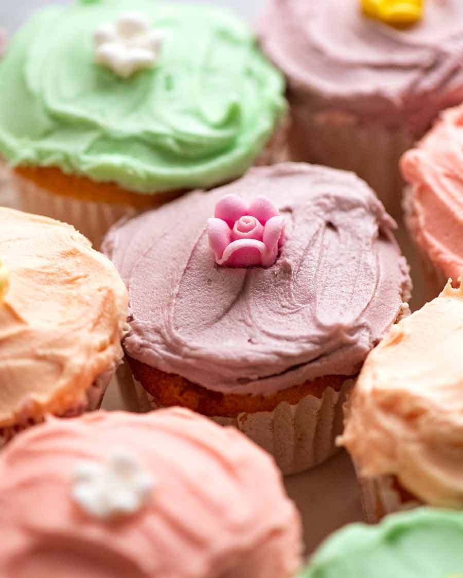 Vanilla Cupcakes with colourful buttercream frosting