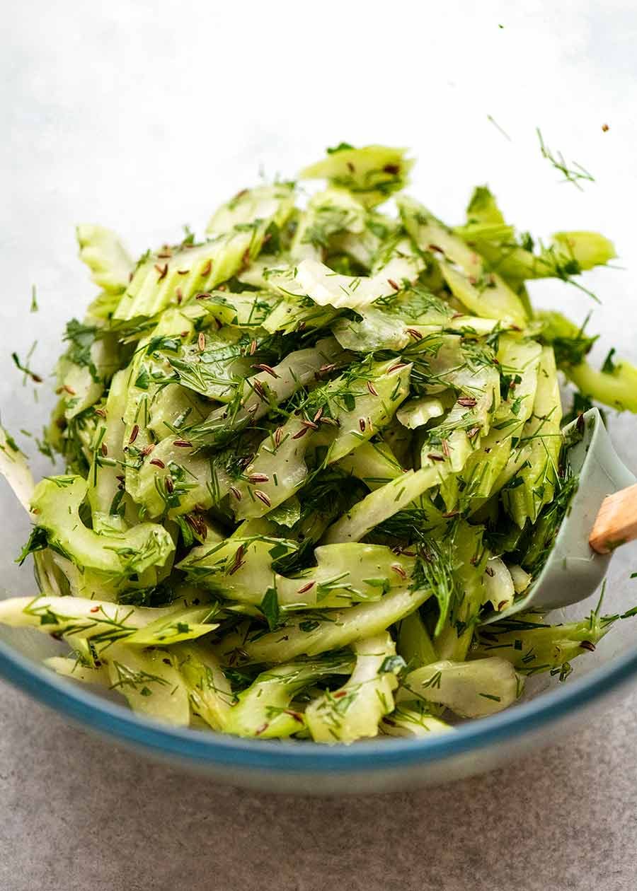 Celery Salad in a bowl, ready to be served