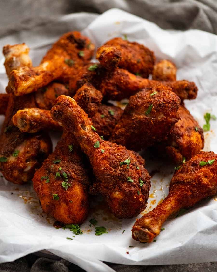 Pile of Crispy Baked Chicken Drumsticks