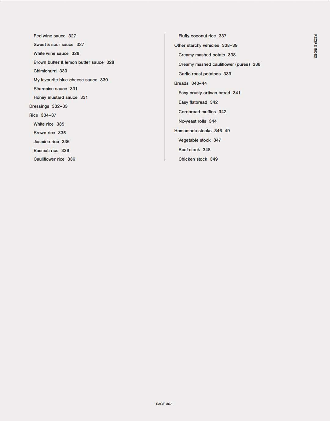 RecipeTin Eats "Dinner" cookbook by Nagi Maehashi - recipe index