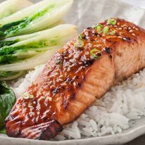 Asian Glazed Salmon on rice