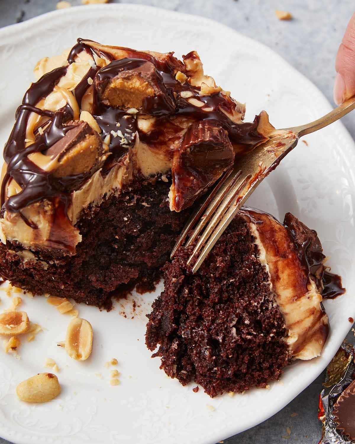 Eating Chocolate peanut butter cake