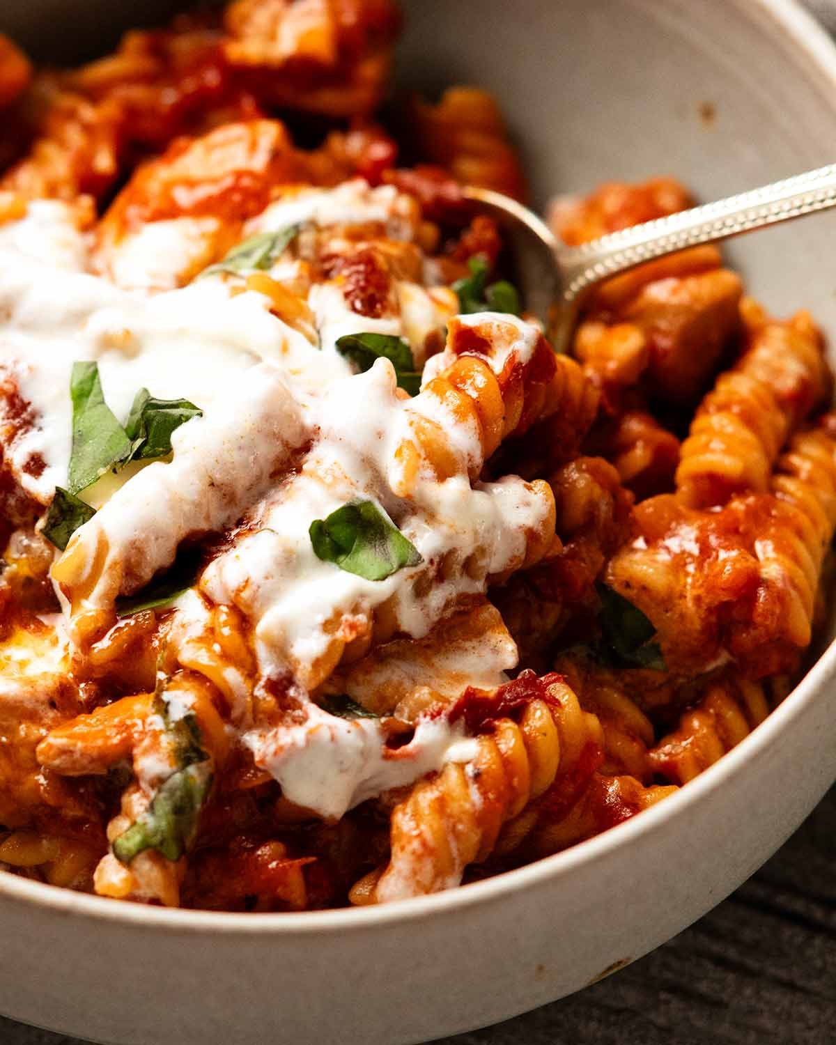 One pot whipped ricotta chicken pasta