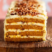 Toffee Pecan Cream Cheese Pumpkin Layer Cake